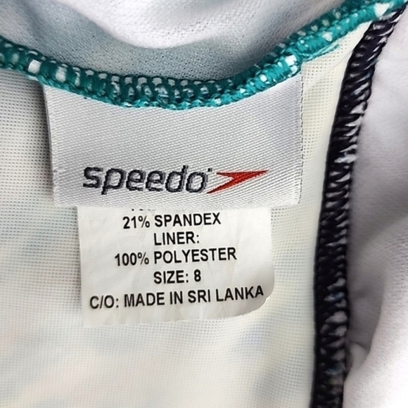 Speedo One Piece Swimsuit Multi Blue Teal  Trim V-Neck Adjustable Straps Size 8 - Picture 8 of 14